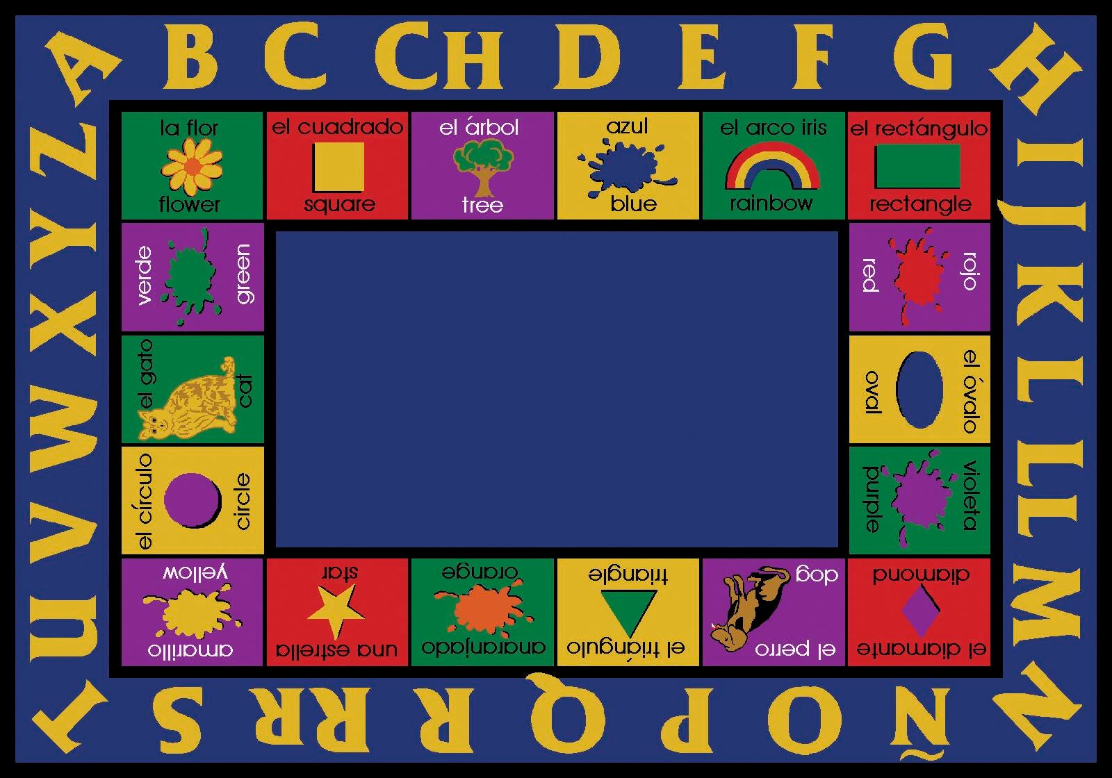 Carpets for Kids Bilingual Carpet, 8 Feet 4 Inches x 11 Feet 8 Inches, Rectangle, Blue, Item Number 520724